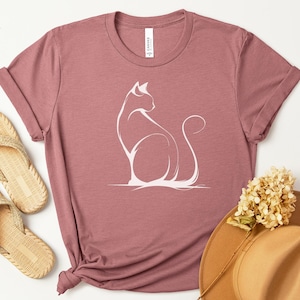 Cat Lover T-Shirt, Cute Cat Graphic Tee, Heather Mauve Cat Shirt, Casual Cat T-Shirt, Women's Cat Top, Gift for Cat Lovers