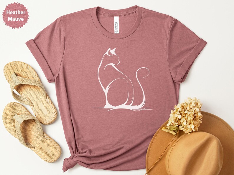 Cat Lover T-Shirt, Cute Cat Graphic Tee, Heather Mauve Cat Shirt, Casual Cat T-Shirt, Women's Cat Top, Gift for Cat Lovers