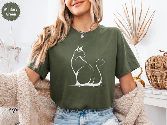 Elegant Cat Silhouette T-Shirt, Minimalist Cat Design, Artistic Feline Tee, Modern Cat Lover Gift, Stylish Cat T Shirt, Trendy Cat Shirt