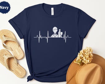 Bartender Heartbeat T-Shirt, Mixologist Pulse Tee, Wine Lover Gift, Cocktail Artist Shirt, Alcohol Life Line Design, Bar Staff Outfit