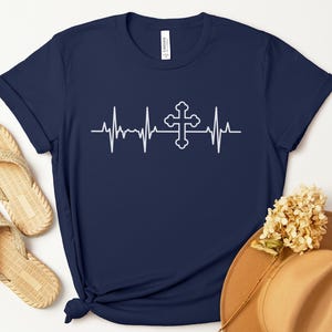 Cross heartbeat t shirt, Christian faith gift, Religious apparel, Inspirational clothing, Faith based tee, Spiritual wear