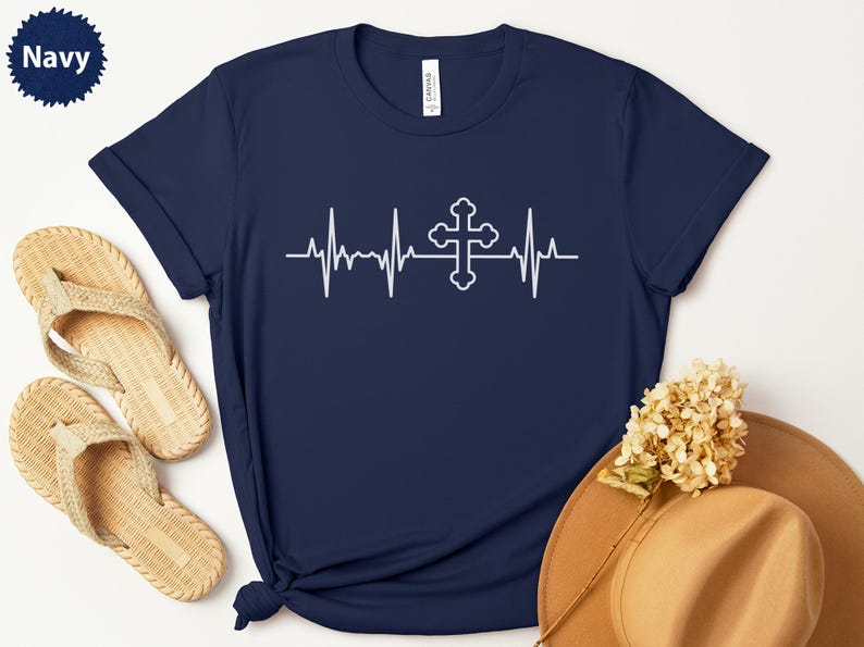 Cross heartbeat t shirt, Christian faith gift, Religious apparel, Inspirational clothing, Faith based tee, Spiritual wear