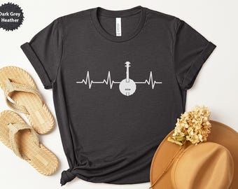 Banjo Heartbeat T-Shirt, Music Lover Tee, Banjo Player Gift, Instrument Shirt, Folk Music, Country Music Tee, Musician Shirt, Cool Banjo