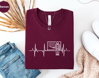 Teacher Heartbeat T-Shirt, Educator Gift, Teaching, Professor Present, Mentor Appreciation, School Staff Tee, Graduation, New Teacher Shirt