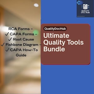 May include: A graphic with the text "Quality DocHub" and "Ultimate Quality Tools Bundle." The image also lists "RCA Forms," "CAPA Forms," "Root Cause," "Fishbone Diagram," and "CAPA How-To Guide."
