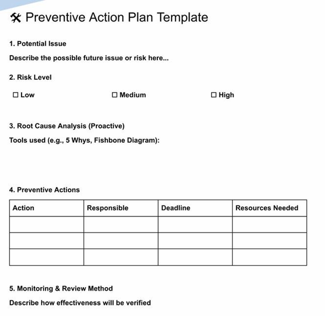 Preventive Action Form PDF: Fillable, Printable Quality System Tool - Etsy
