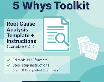 Zestaw narzędzi 5 Whys – szablon analizy przyczyn źródłowych + instrukcje (edytowalny plik PDF)