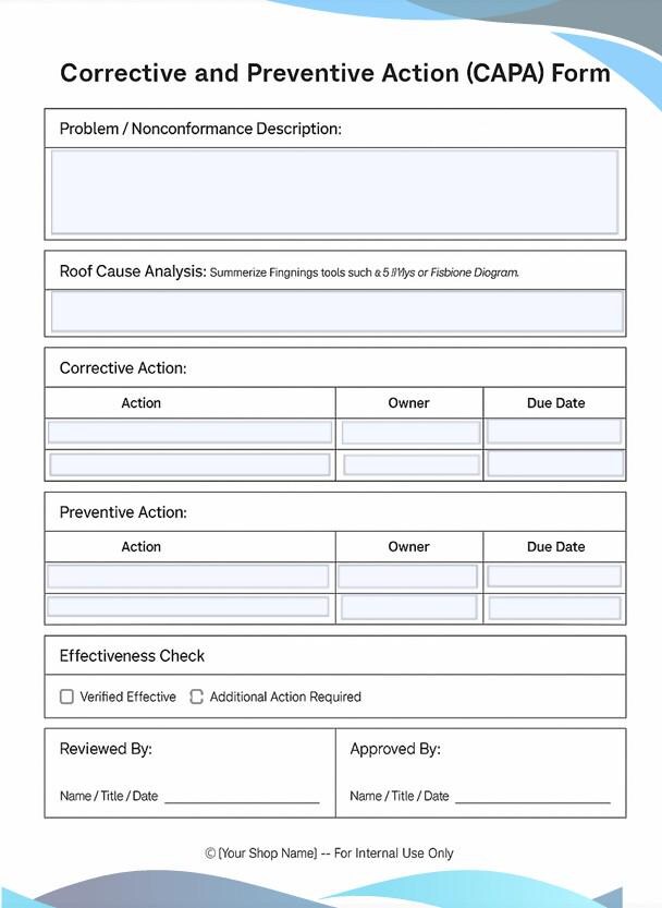 CAPA Form Template (corrective & Preventive Action) – ISO 9001 Quality ...