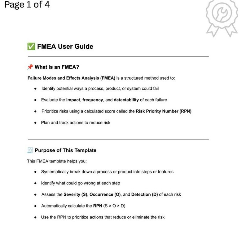 FMEA Template – PDF + Excel + Instructions - Etsy