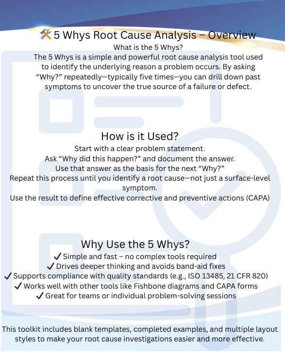 5 Whys Toolkit – Root Cause Analysis Template + Instructions (editable ...
