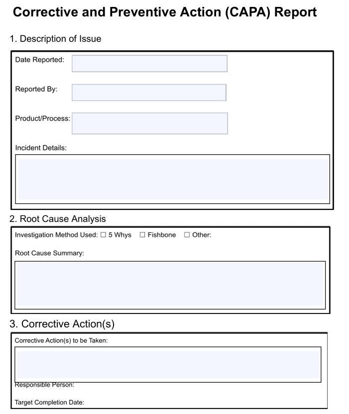 CAPA Form Template: Corrective Action Plan, Quality Assurance (PDF ...