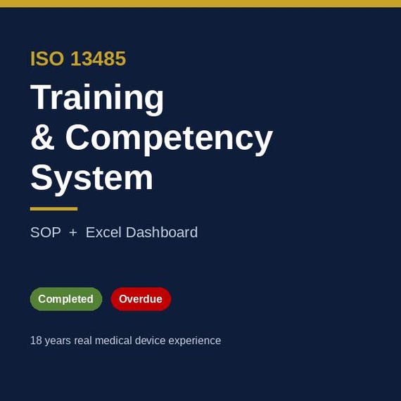 ISO 13485 Training Competency SOP + Excel Matrix Dashboard | Editable QMs Template Medical Device (PDF + Excel)