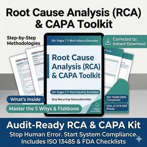 CAPA-paket för medicintekniska produkter | CAPA-formulär, verktygslåda för rotorsaksanalys och installationsguide | ISO 9001, 13485