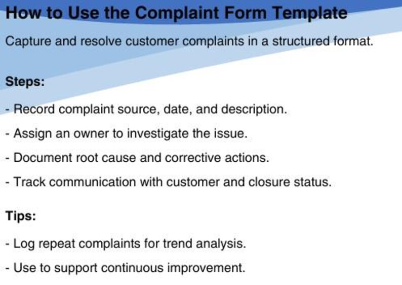 Complaint Form Template | Editable PDF | Customer Complaint Log - Etsy