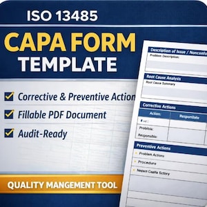 ISO 13485 CAPA-formulärmall – PDF för korrigerande och förebyggande åtgärder för kvalitetsledning