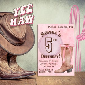 Cowgirl Birthday Invitation | Editable Canva Template | Western Girl Rodeo Party Invite | Instant Download 5x7