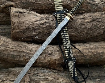 Handmade Damascus Steel Katana Sword, Functional Samurai Blade with Scabbard Gift for Him