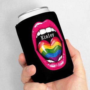 Colorful Rainbow Pride Personalized Can Cooler Sleeve, LGBTQ+ PRIDE, Party Drink Insulator, Summer BBQ Accessory, Custom Name Drink Holder