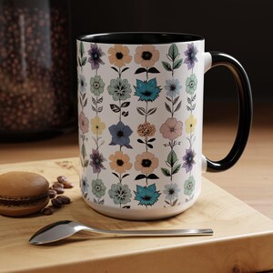 Floral Accent Coffee Mug | Decorative Ceramic Mug for Coffee Lovers, Gift for Mother&#39;s Day, Housewarming, Spring Decor