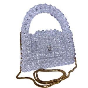 Handmade Crystal Beaded Bag: Pearl White Evening Clutch