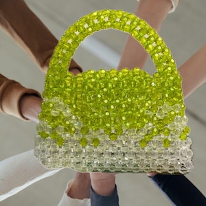 Handmade Beaded Evening Bag: Green Crystal Clutch Purse