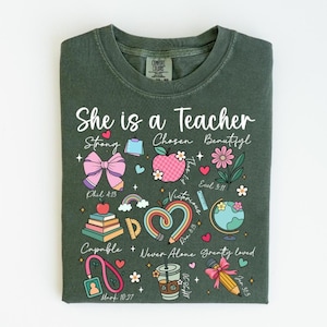 Comfort Colors® She Is a Teacher Christian Shirt, Faith Based Teacher Tee, Inspirational Teacher Gift, Religious Teacher T-Shirt for Women