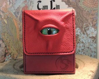 Deck Box (Red Leather  with Multi Color Eye)