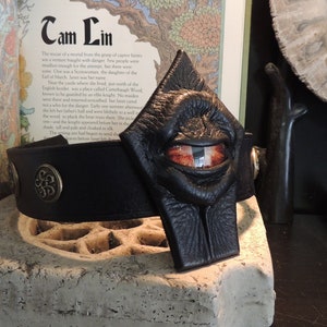 Barbarian Leather Crown (Black leather with  Red eye with Brass Accents)