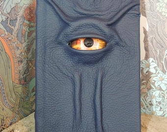 Mythical Beast Book (The Watchful Eye- Blue leather  and Orange eye) journal diary sketchbook