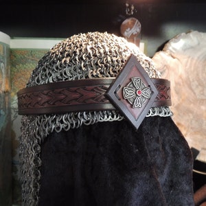 Dragon eye Leather Crown (Burgundy and Dark  Brown leather and Silver Tone  Accent)