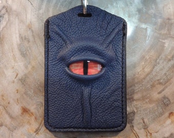 I.D.  Badge Holder: Blue Leather  and Orange Eye