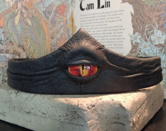 Dragon eye crown (Dark Grey leather with Red eye)Genuine Leather circlet