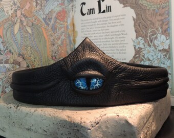 Dragon eye crown (Black leather with Blue eye)Genuine Leather circlet