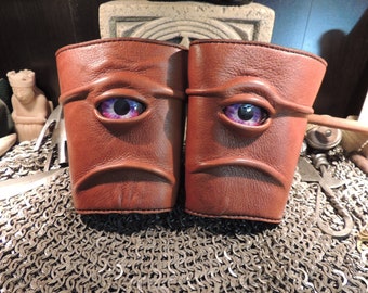 Dragon Bracers (Pair of  Brown leather with Purple eyes)