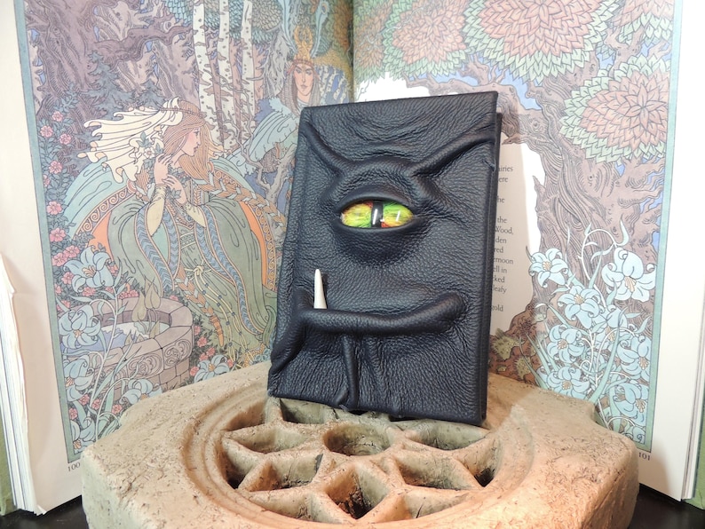 Mythical Beast Book ( Dark Blue leather with Rainbow eye )journal diary sketchbook image 3