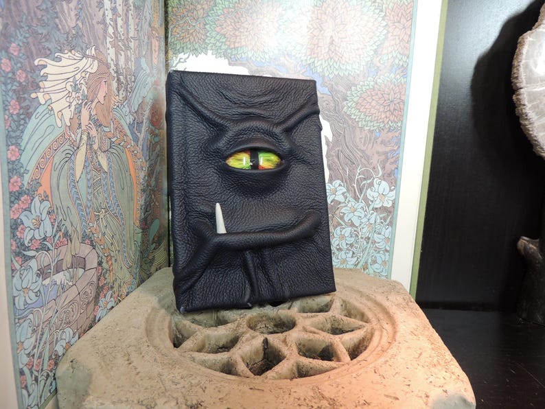 Mythical Beast Book ( Dark Blue leather with Rainbow eye )journal diary sketchbook image 2