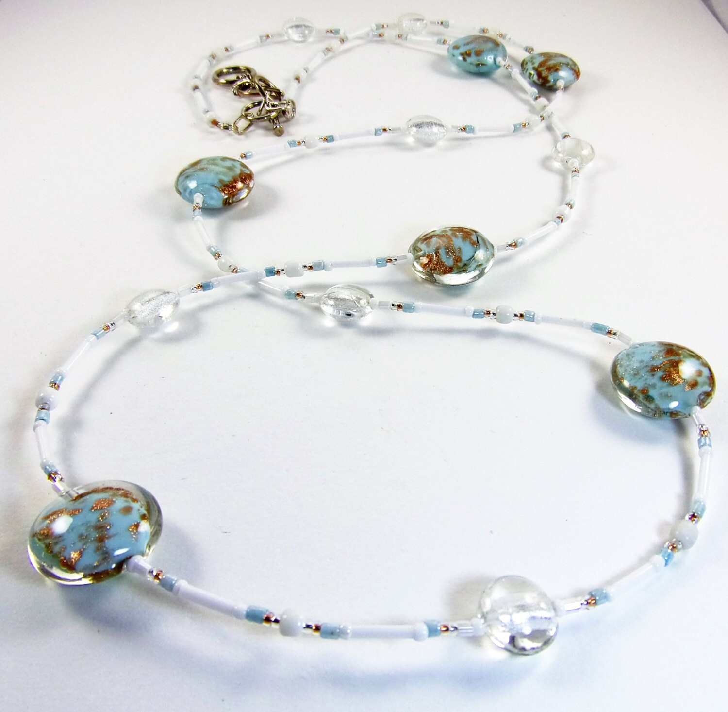 Robin de huevo azul y cobre Lampwork perlas y Bugle blanco | Etsy