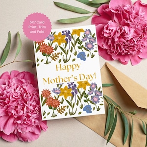 Mothers Day Card Printable 5x7 Floral Happy Mothers Day Instant Download