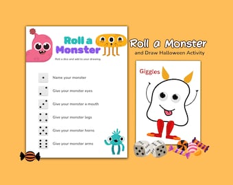 Roll a Monster Game: Halloween Dice Drawing Activity (Printable PDF