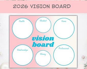 Vision 2026 imprimable, modèle de tableau de vision numérique 8 x 11, planificateur pour fixer des objectifs, feuille de manifestation de l'état d'esprit, téléchargement immédiat