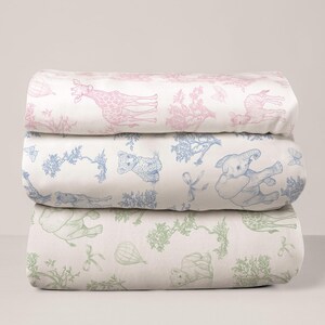 Safari Toile Spjälsängslakan Blågrönt Rosa Babydjurssängkläder Fransk Lantlig Barnkammardekor Djungel Elefant Giraff Duschgåva Neutral bild 10