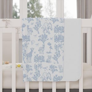 Safari Toile Baby Fleece Chinoiserie Blanket Toile de Jouy Newborn Fleece Vintage French Country Heirloom Nursery Baby Shower Cozy Gift Blue