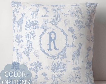 Monogram Safari Toile Baby Pillow Cover Jungle Nursery Decor Chinoiserie Gender Neutral Heirloom Cushion Cover French Country Baby Shower