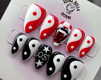Ying Yang MGK Press On Nails handpainted | Lost Americana Concert nails ESTXX