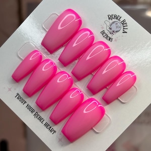 Neon Hot Pink milky Ombre Press On Nails: Custom Hand-Painted