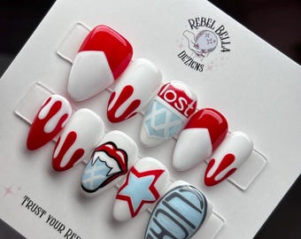 Handpainted MGK Press On Nails | Lost Americana Concert nails ESTXX