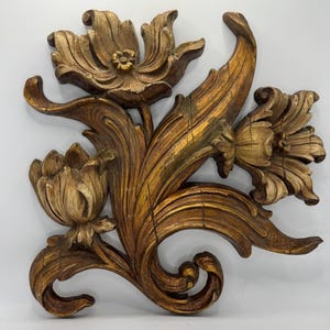 Vintage 1965 Syroco Dart Inc. Flower Carved Wall Decor Mid-Century Decor