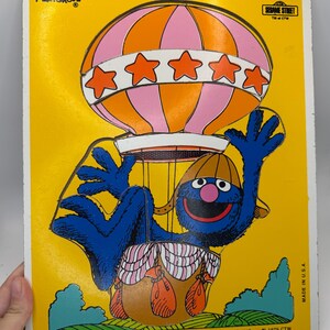 Vintage Playskool Sesame Street Grover Wooden Tray Puzzle &quot;Grover Hot Air Balloon&quot; Released in 1979