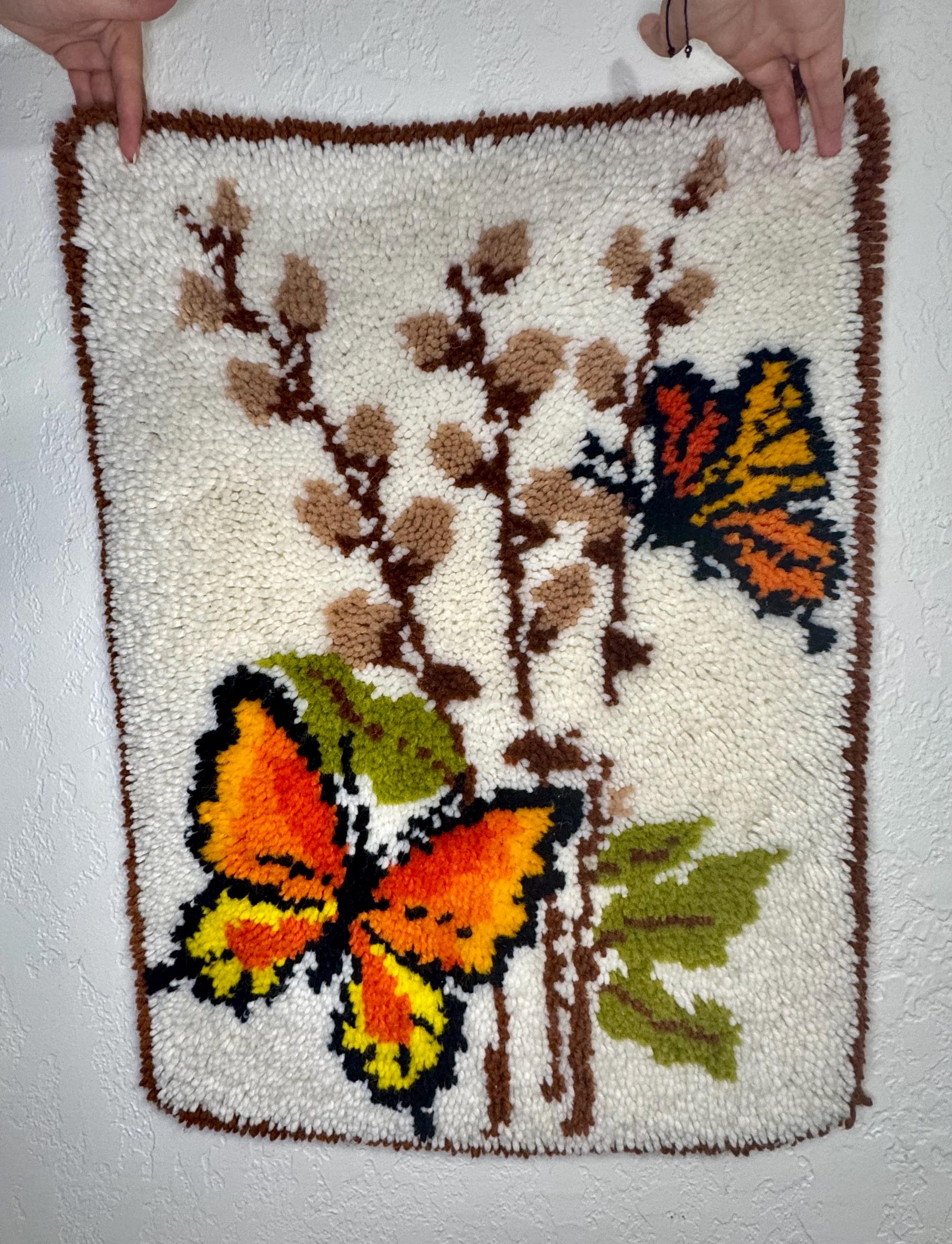 Viintage Butterfly Latch Hook Rug or Wall Hanging