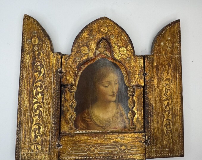 Vintage Italian Florentine Virgin Mary Triptych Icon Gold Gilt Folding ...